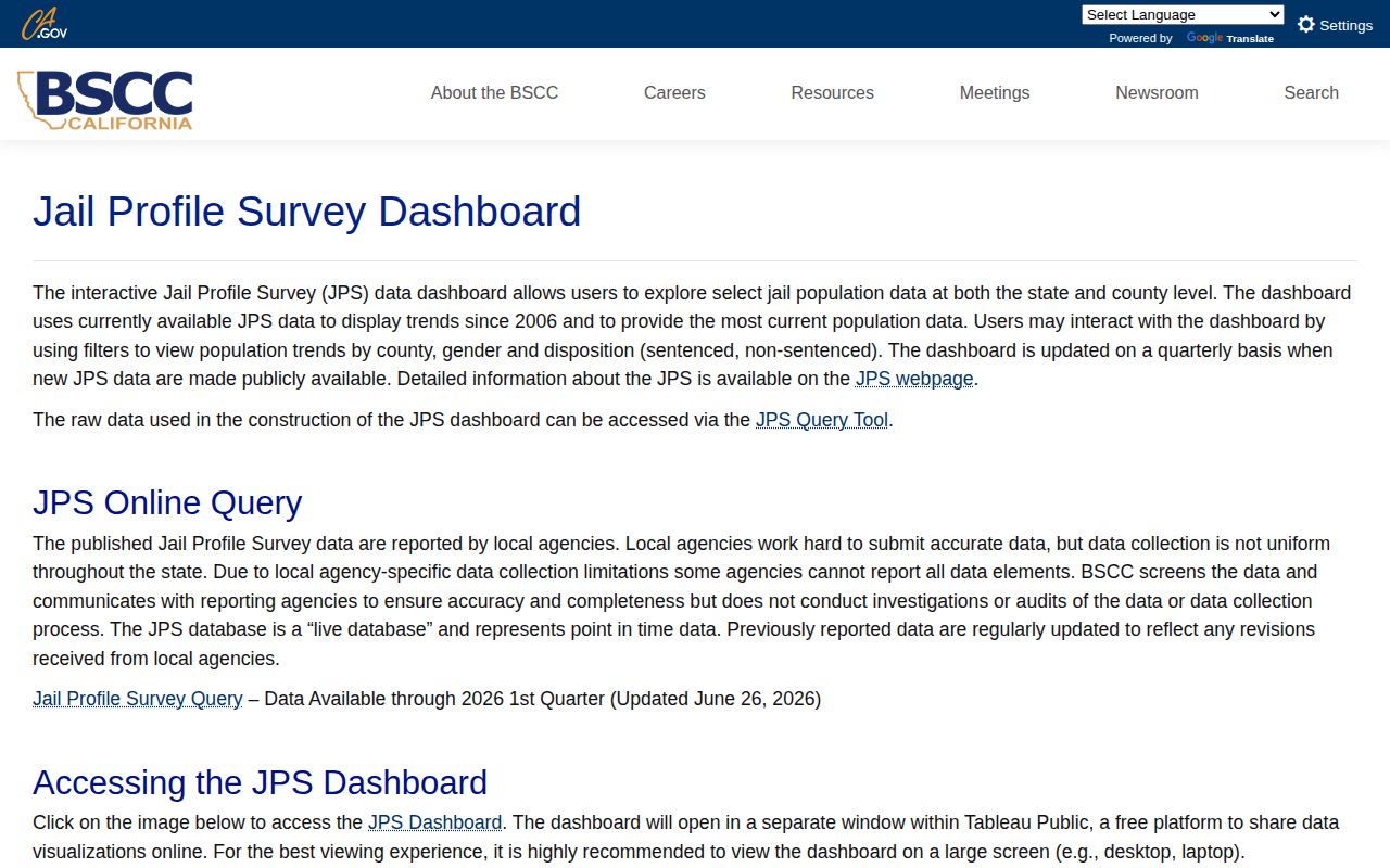 BSCC jail profile dashboard for Alameda County release and jail trend context