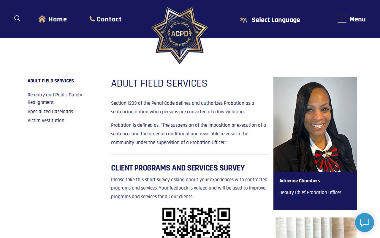 Alameda County Probation Adult Field Services page for PRCS and mandatory supervision